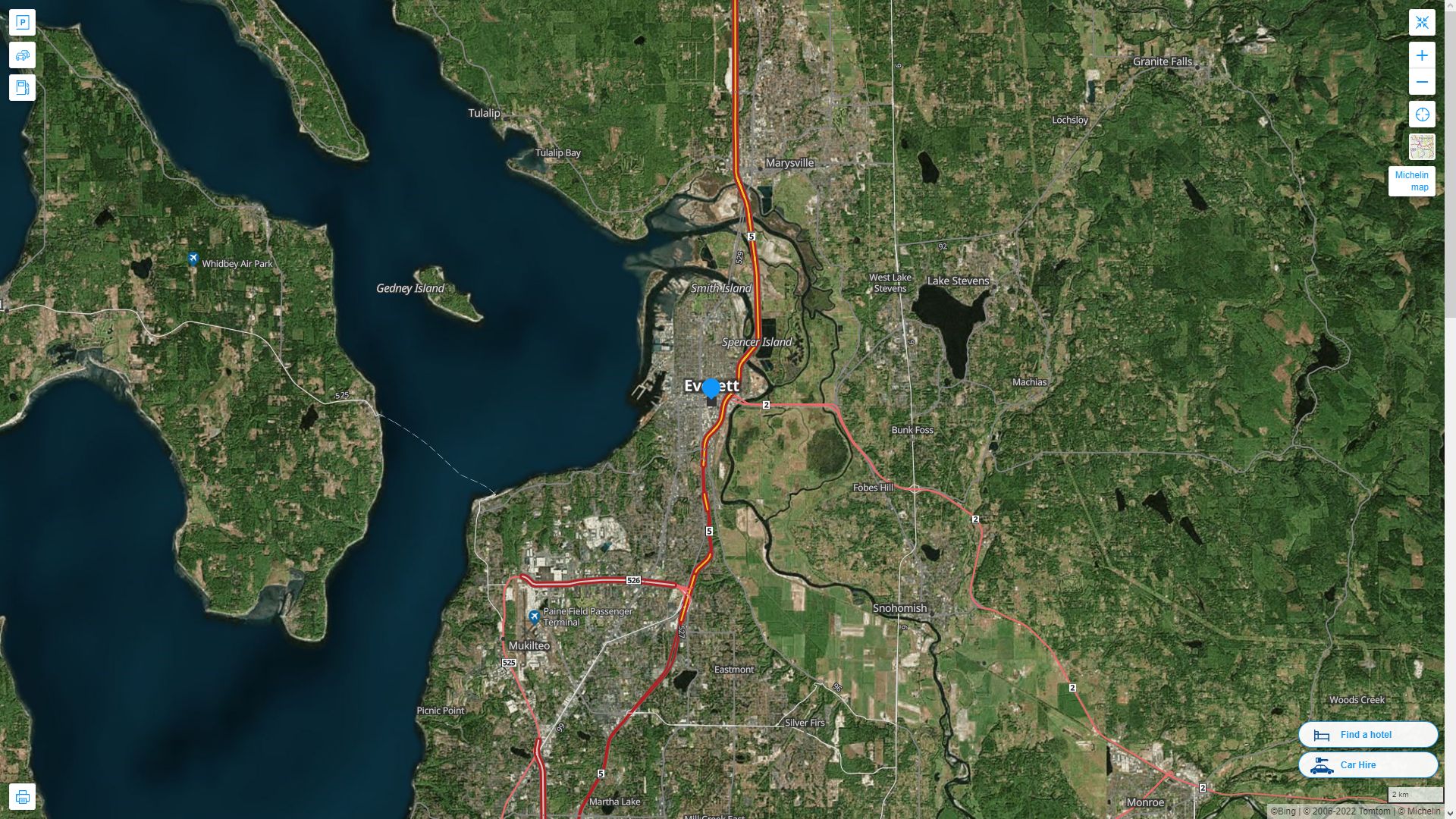Everett Washington Highway and Road Map with Satellite View